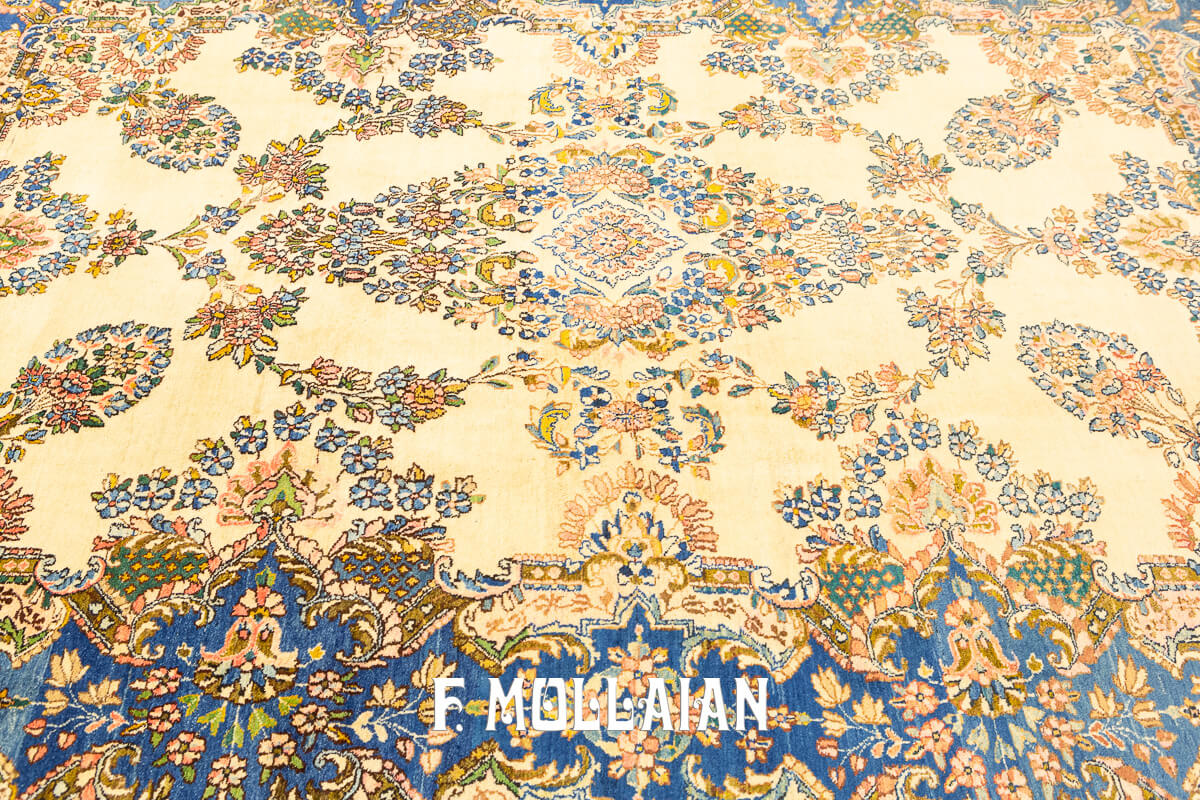 Tappeto Antico Kerman Disegno Floreale Colore Beige n°:17725766